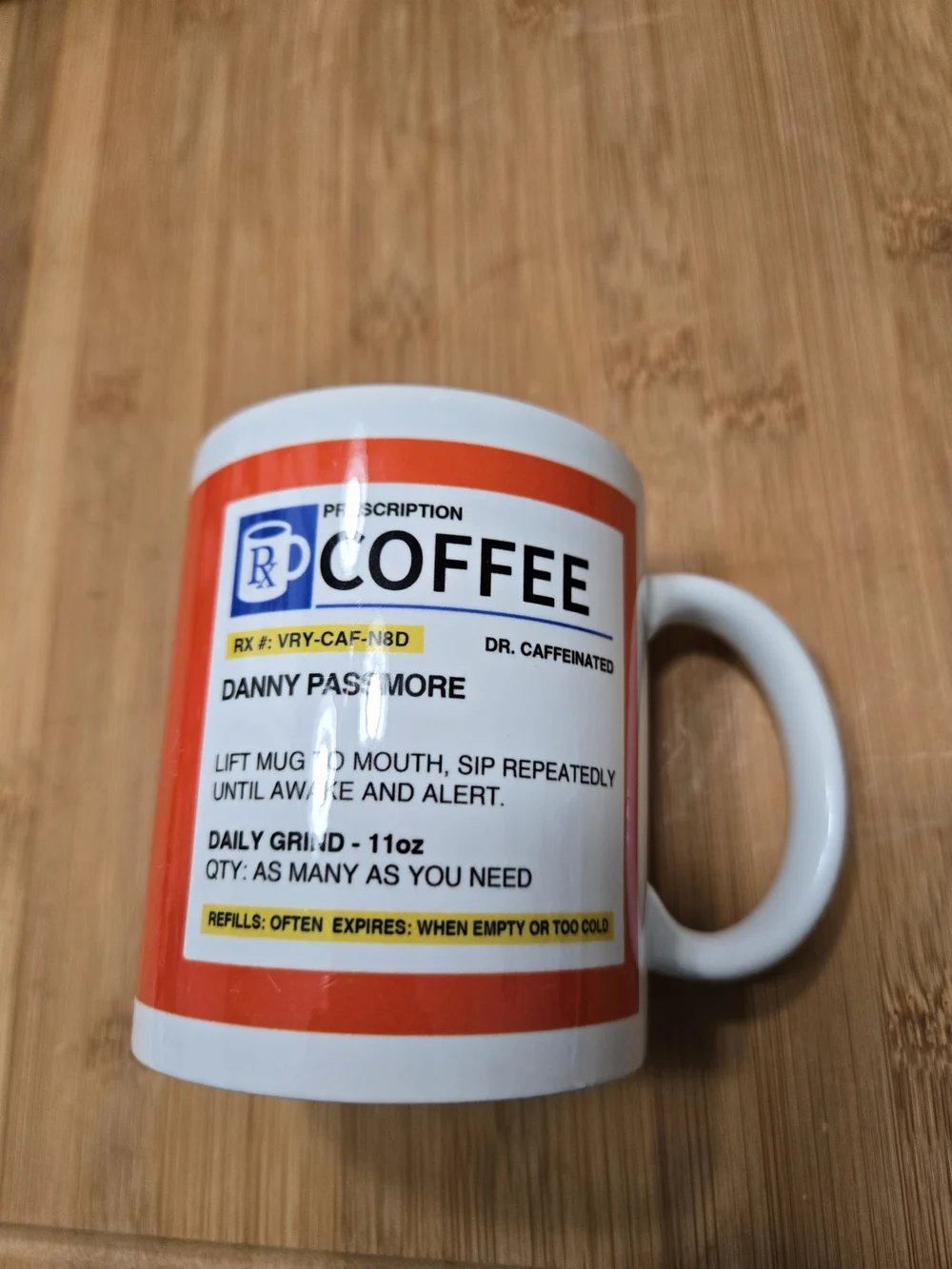 Prescription Coffee Novelty Mug - RX #: VRY-CAF-N8D DR. CAFFEINATED